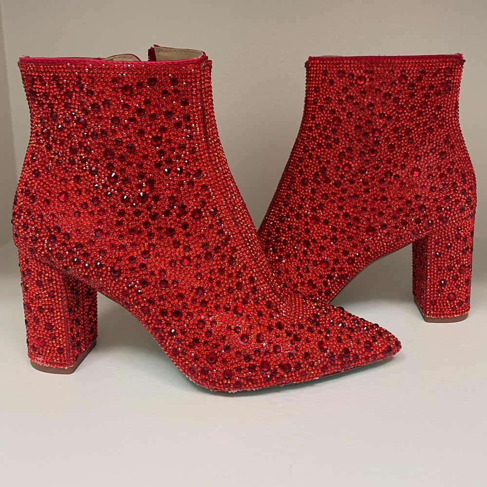 Betsy Johnson Cady Crystal Pavé Bootie - Red 6